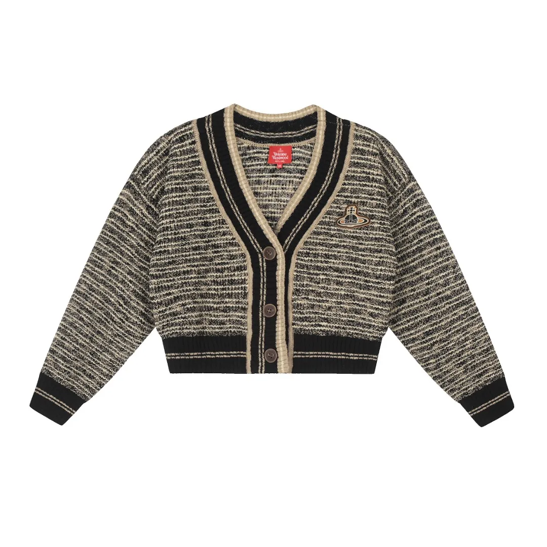 VIVI123 vivienne west wood Tokyo limited show in October 24 is coming. Really good-looking. 5 colors of different threads interlaced and woven. Embroidered logo LoGo icon. Big letter buttons. West Queen Vivienne heavy industry show limited cardigan. Knitted sweater wool. 2024 autumn latest style. Size: S -M- L. Color: brown, blue and purple.